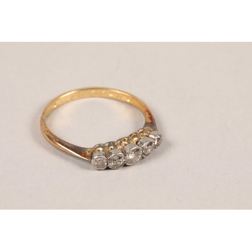 133 - Ladies 18 carat gold five stone diamond ring; ring size K; gross weight 1.9g