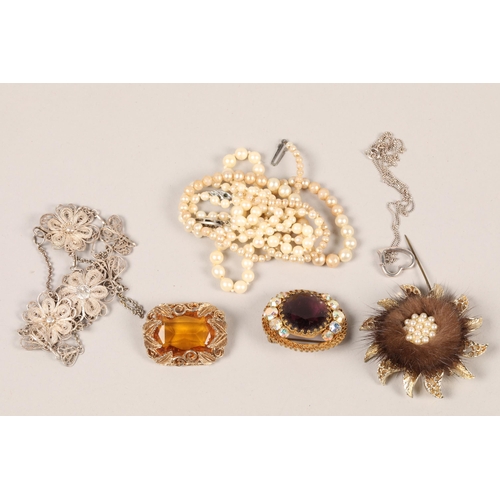 177 - Assortment of costume Jewellery to include a silver filigree necklace