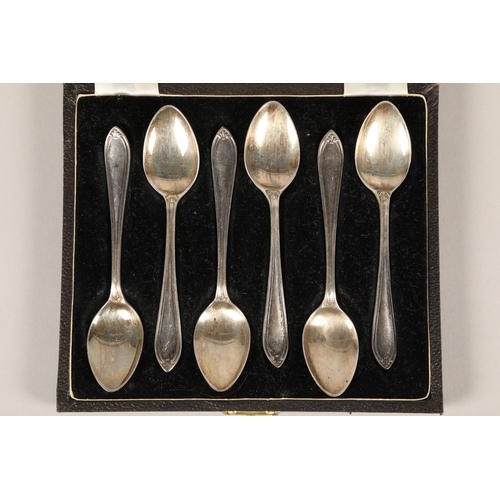 212 - Cased set of six George VI hallmarked silver teaspoons;  gross weight 61g