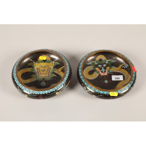 280 - Two Chinese Cloisonné bowls; one marks to base