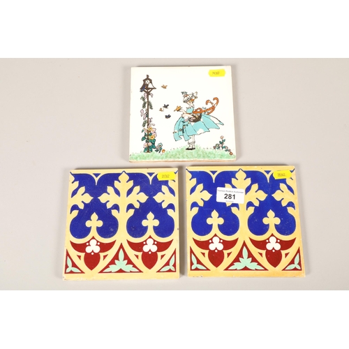 281 - Two Minton Pugin style tiles; together with one other (3)