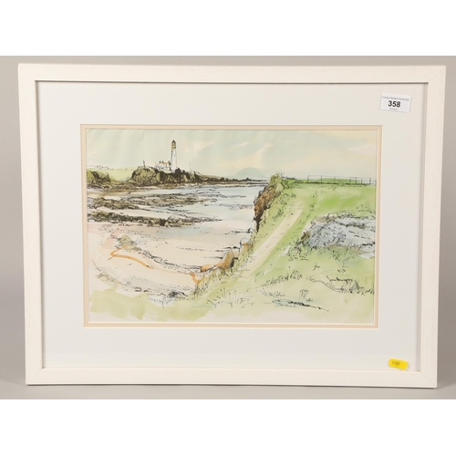 358 - James Harrigan; Lighthouse at Turnberry; watercolour on paper; signed and framed