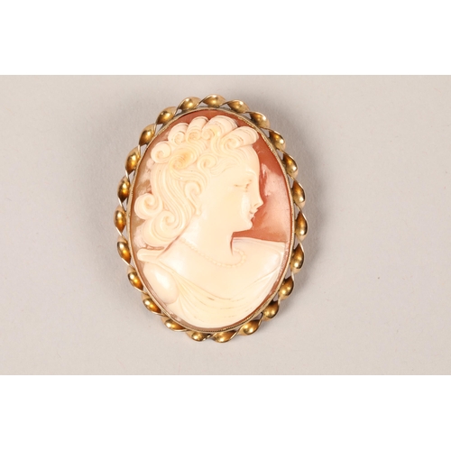 98 - 9 carat gold mounted cameo brooch; 5cm long