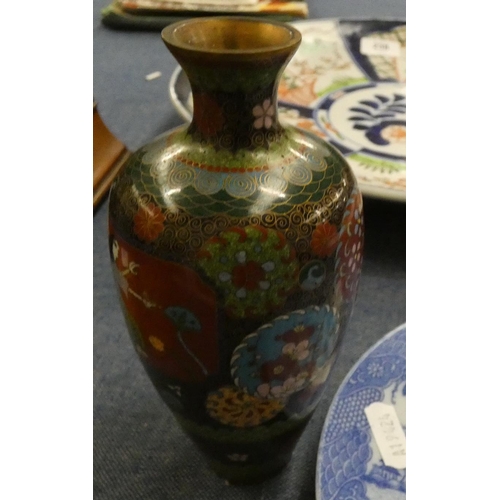 240 - Blue and white Chinese plate and cloisonne vase.