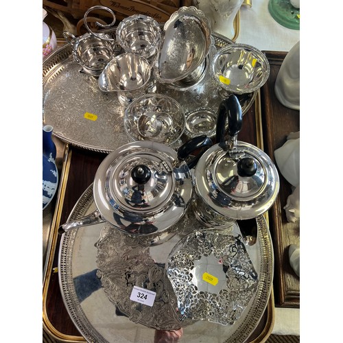 324 - Assorted silver plate to include gallery trays