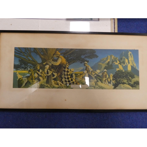 304 - Four miscellaneous prints, one in oak frame, Venetian scene, Pied Piper, etc.