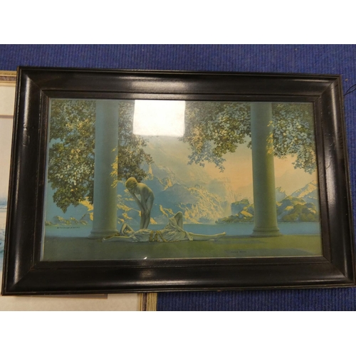 304 - Four miscellaneous prints, one in oak frame, Venetian scene, Pied Piper, etc.