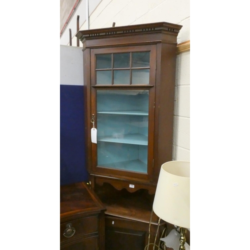 326 - Antique glazed top mahogany corner cupboard.