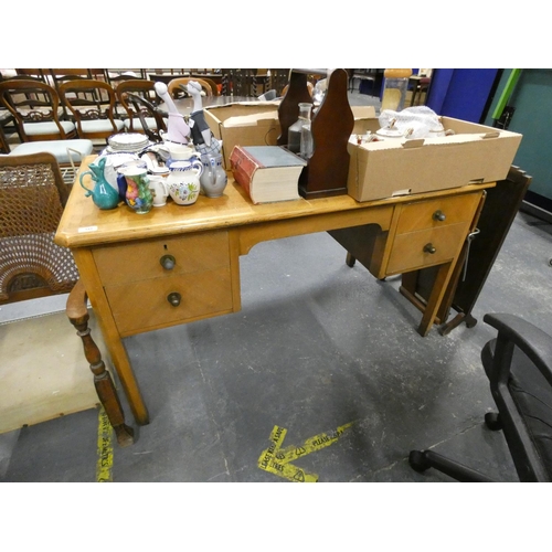 349 - Vintage oak four drawer desk and chair.