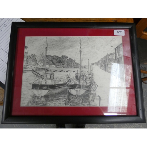 367 - Looe Cornwall pencil sketch, signed.