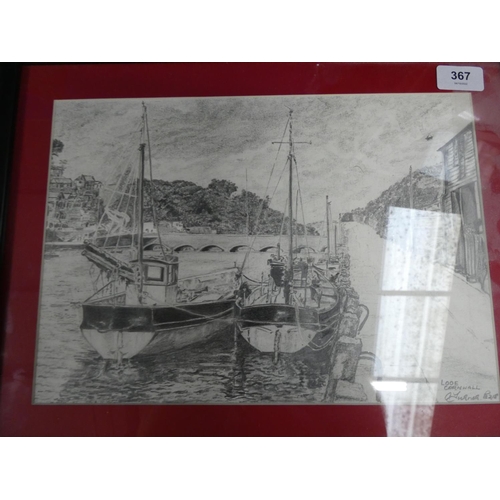 367 - Looe Cornwall pencil sketch, signed.