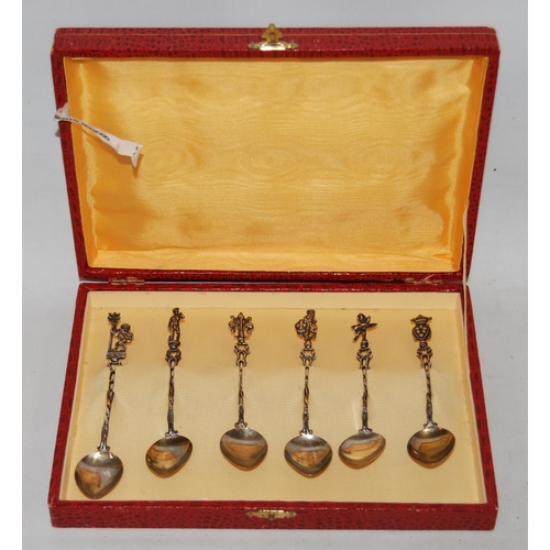 157 - Set of six continental silver Apostle coffee spoons with assorted finials, marked Firenze to one spo... 