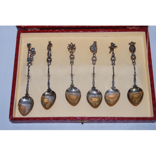 157 - Set of six continental silver Apostle coffee spoons with assorted finials, marked Firenze to one spo... 