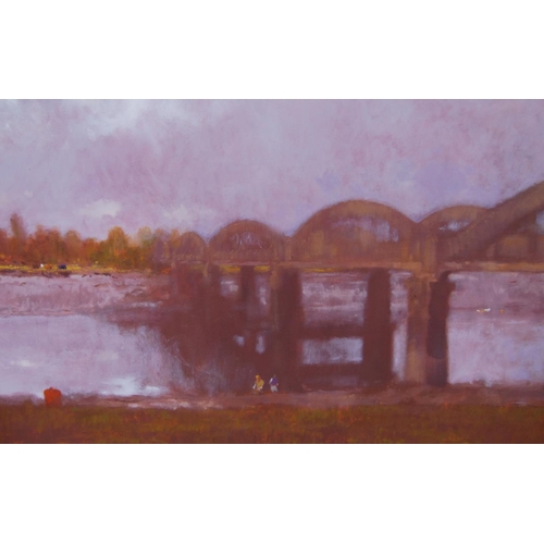 296 - John Alexander Halliday (Scottish, b. 1933)The Bridge, Kirkcudbright, 1997Oil on board, 40.5cm x 70.... 