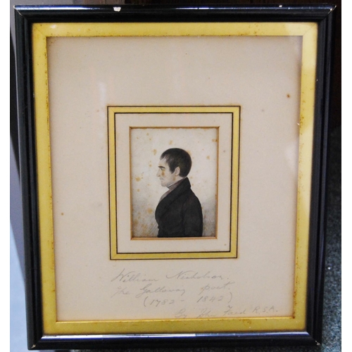 300 - John Faed RSA (Scottish, 1819 - 1902)Portrait of the poet, William NicholsonWatercolour, 8cm x 6cm.W... 