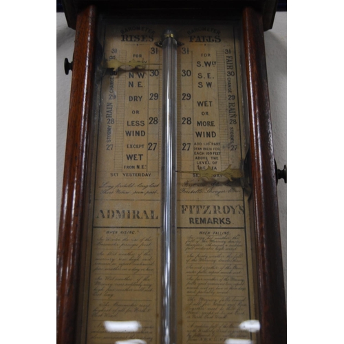 162 - Late Victorian Admiral Fitzroy wall barometer with glazed panel enclosing the mercury gauge, 92cm hi... 