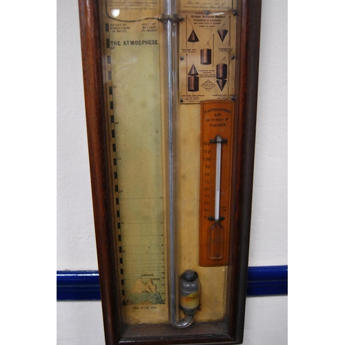 162 - Late Victorian Admiral Fitzroy wall barometer with glazed panel enclosing the mercury gauge, 92cm hi... 