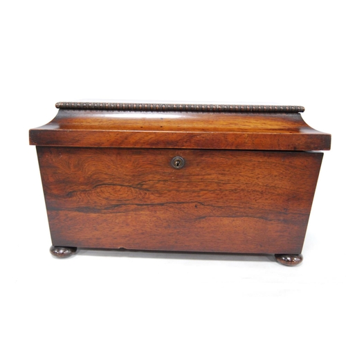 201 - 19th century rosewood sarcophagus tea caddy of large form enclosing twin compartments, lacking the m... 