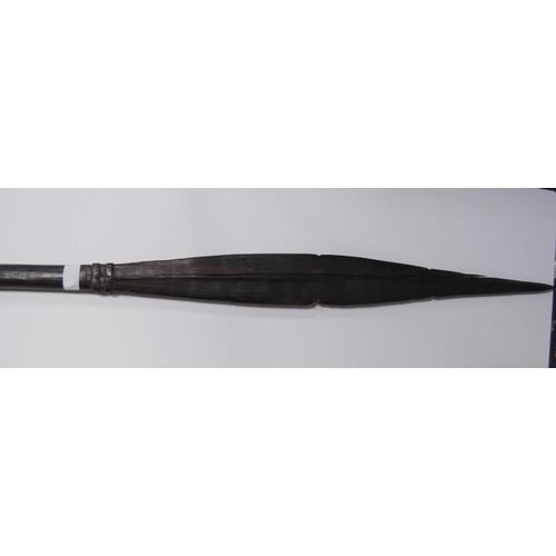 217 - Antique carved canoe paddle, probably Fijian, with incised markings to the paddle, pierced grip, 138... 