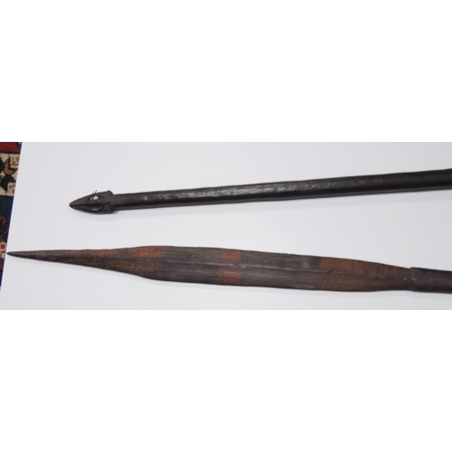 217 - Antique carved canoe paddle, probably Fijian, with incised markings to the paddle, pierced grip, 138... 