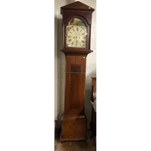 452 - Early 19th century longcase clock with painted dial and twin winding holes