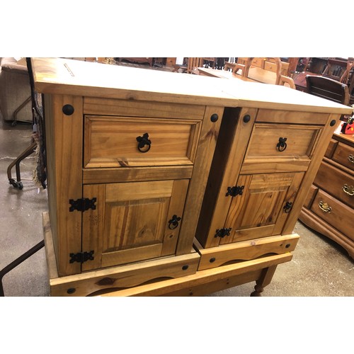 520 - Pair of pine and iron bedside cabinets