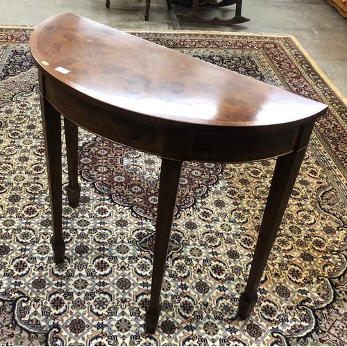 493 - Walnut veneered demi- lune side table