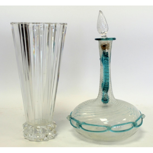 266 - Antique blown glass decanter of Venetian style in the manner of Christopher Dresser, the wreathen tw... 