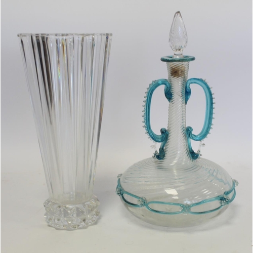 266 - Antique blown glass decanter of Venetian style in the manner of Christopher Dresser, the wreathen tw... 