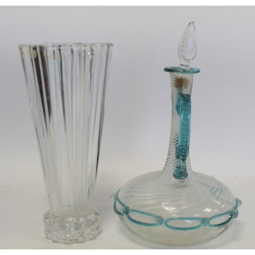 266 - Antique blown glass decanter of Venetian style in the manner of Christopher Dresser, the wreathen tw... 