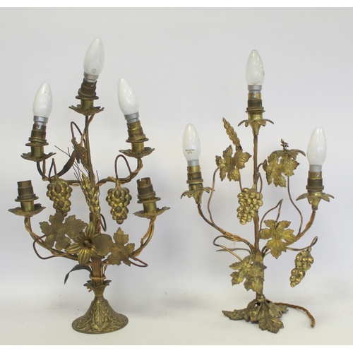 268 - Two late 19th/early 20th century gilt metal candelabra, one with five sconces, the other three sconc... 