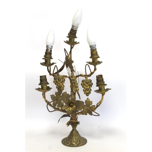 268 - Two late 19th/early 20th century gilt metal candelabra, one with five sconces, the other three sconc... 