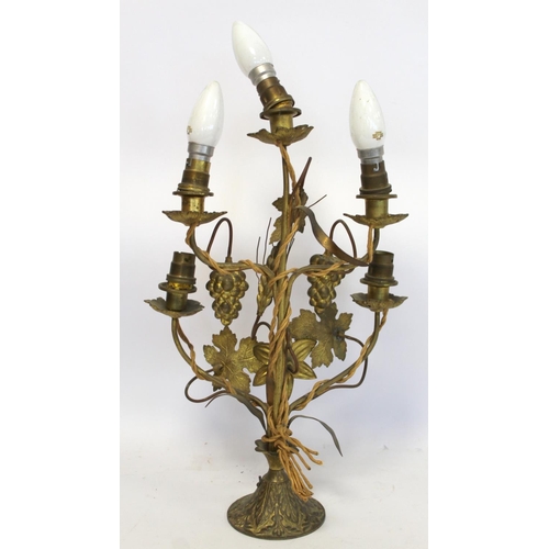 268 - Two late 19th/early 20th century gilt metal candelabra, one with five sconces, the other three sconc... 