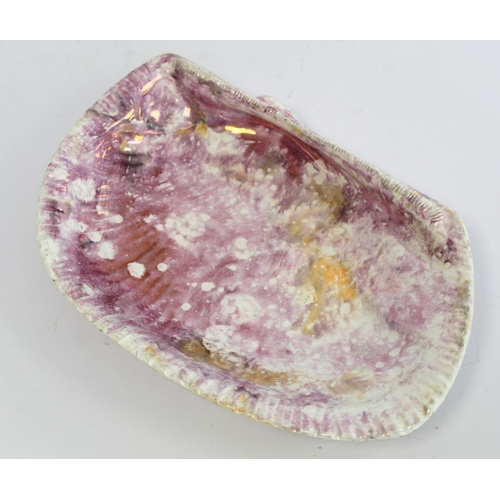 273 - Rare early 19th century Wedgwood Moonlight lustre shell shaped dish decorated with pink, purple and ... 