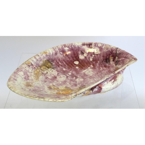 273 - Rare early 19th century Wedgwood Moonlight lustre shell shaped dish decorated with pink, purple and ... 