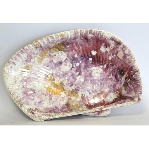 273 - Rare early 19th century Wedgwood Moonlight lustre shell shaped dish decorated with pink, purple and ... 