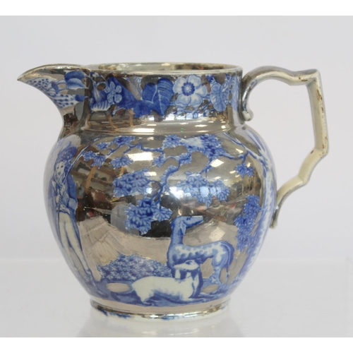 275 - Four early 19th century pottery jugs; one with yellow ground, bat printed panels of country estates ... 