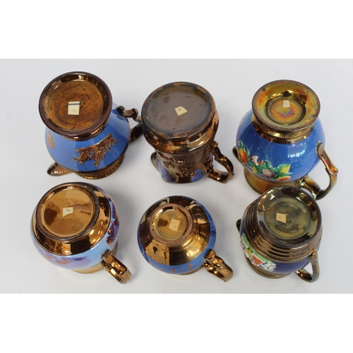 277 - Six Victorian copper lustre jugs, four with moulded decoration, the largest 16.5cm high.  (6).