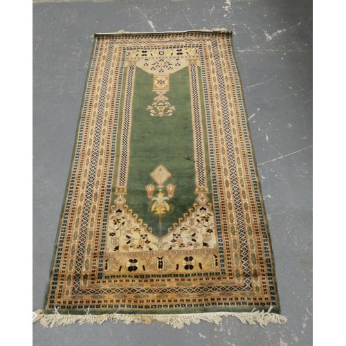 460 - Indian rug with geometric and floral decoration, on cream, yellow, beige and green ground, 174cm x 9... 