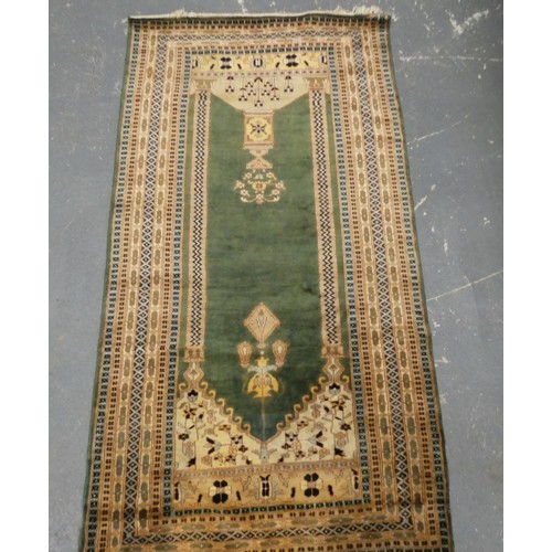 460 - Indian rug with geometric and floral decoration, on cream, yellow, beige and green ground, 174cm x 9... 