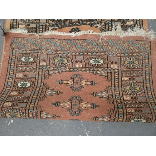 460 - Indian rug with geometric and floral decoration, on cream, yellow, beige and green ground, 174cm x 9... 