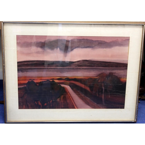 309 - Danny Ferguson RSW RGI (Scottish 1925-1993).'Across The Loch'.Watercolour.56cm x 82cm.Signed, label ... 