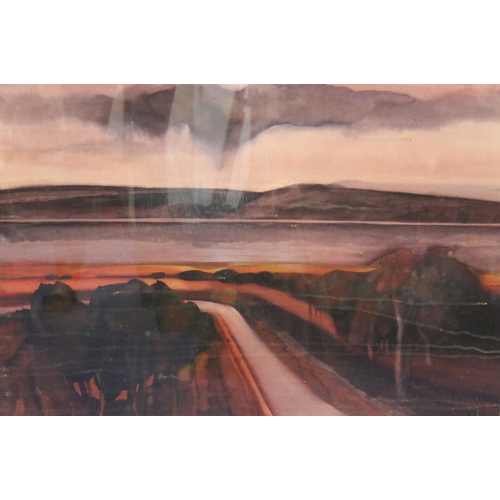 309 - Danny Ferguson RSW RGI (Scottish 1925-1993).'Across The Loch'.Watercolour.56cm x 82cm.Signed, label ... 