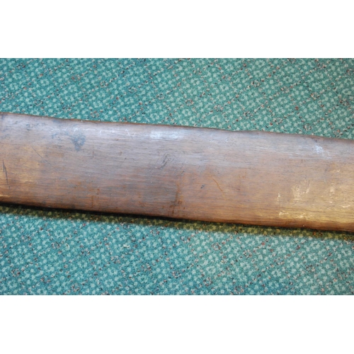 214 - Aboriginal fish tail paddle club (Rainforest sword), with shaped grip, 147.5cm long and 13.5cm wide.