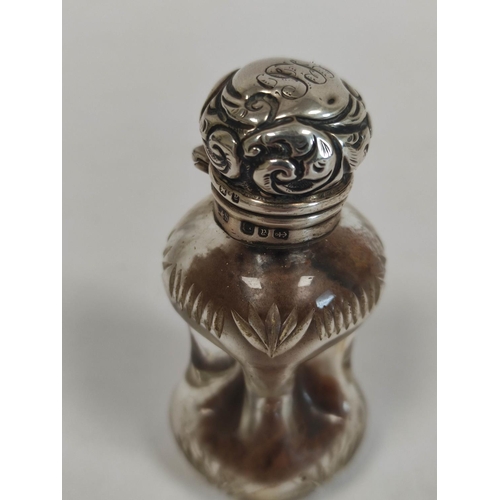 105 - Scent bottle of Dimple Haig style, with embossed silver cap, by Levi & Salaman Birmingham 1898.&... 