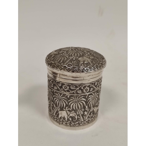 108 - Indian embossed silver cream jug, with serpent handle and a similar jar and cover, 198g / 6oz.