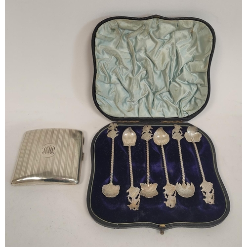 110 - Silver cigarette case, 75g and a set of Indonesian coffee spoons.