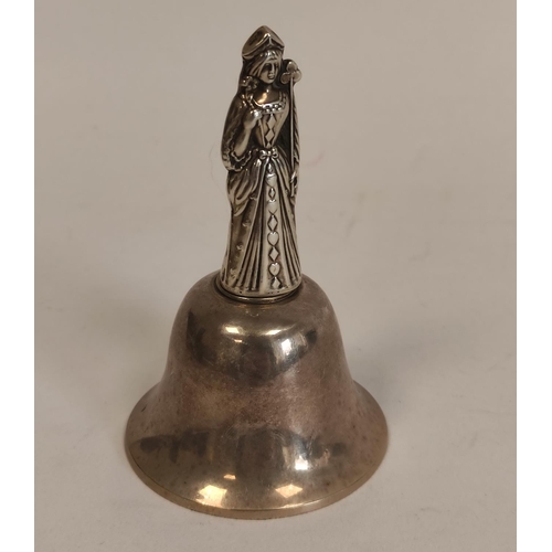 112 - Table bell with silver handle modelled as a Medieval saint by Levi & Salaman, Birmingham 1905. 7... 