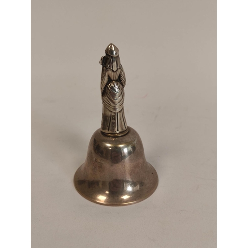 112 - Table bell with silver handle modelled as a Medieval saint by Levi & Salaman, Birmingham 1905. 7... 