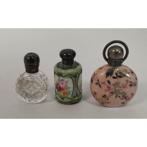 121 - Chinese porcelain snuff bottle, 1908 another cut glass 1887, silver mounted, both Birmingham and ano... 